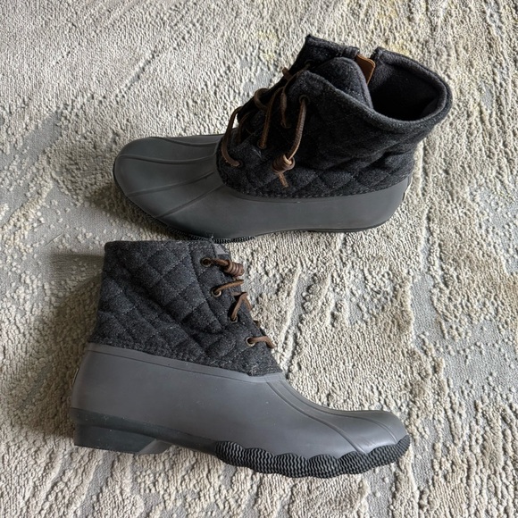 Sperry Syren Wool Duck Boots gray quilted waterproof lace up 11 - Picture 1 of 10